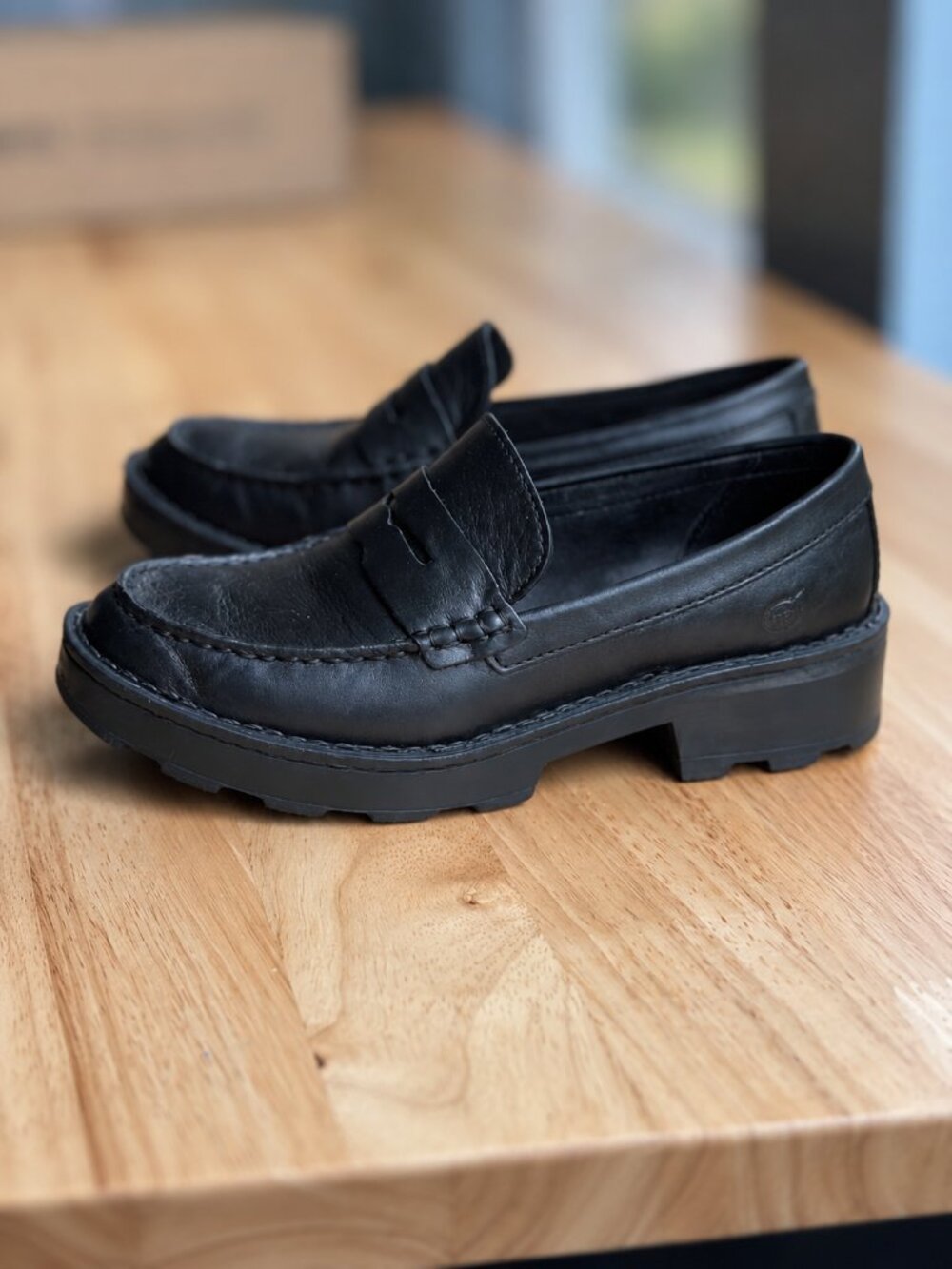 Born Black Leather Penny Loafers Chunky Sole Size 6 - Picture 11 of 16